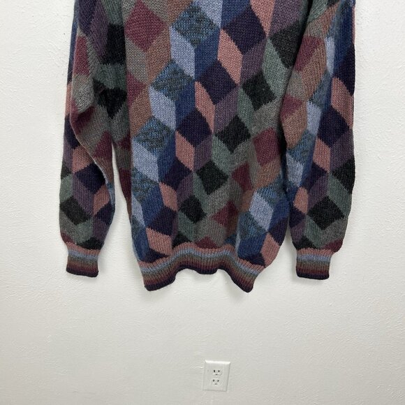 Peruvian Connection Sweater Sz XL Alpaca Wool Hand Made Knit Abstract Multicolor - Picture 4 of 11